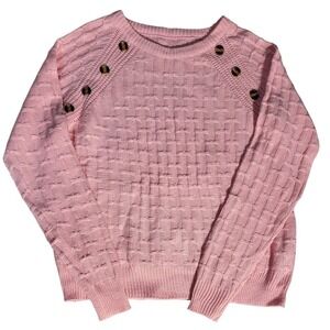 Pink Knit Sweater Button Detail Long Sleeve Pullover Casual Top